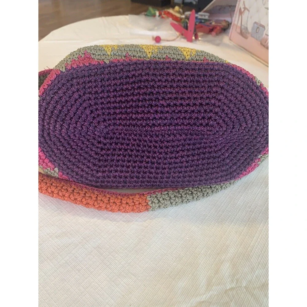 The Sak Chevron Multicolor Crocheted Lined Shoulder Bag Bright Hot Pink~Teal
